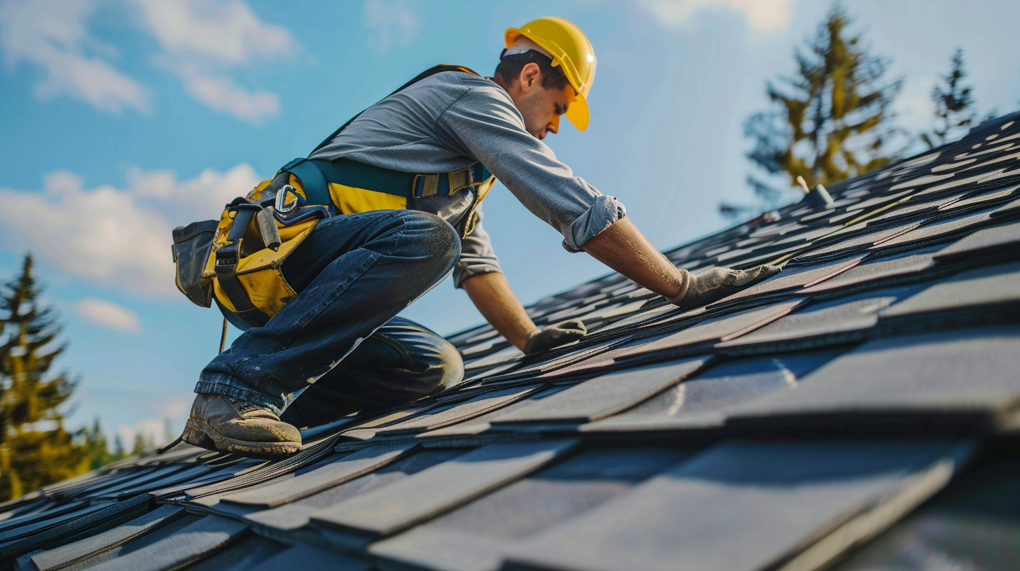 Professional roofer installing shingles on North Hempstead home
